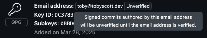 Unverified email in GitHub
